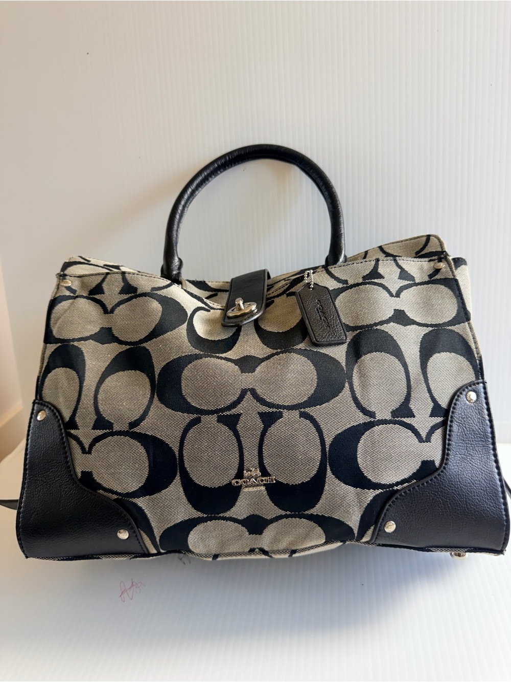 Coach Black and Khaki Signature Satchel bag